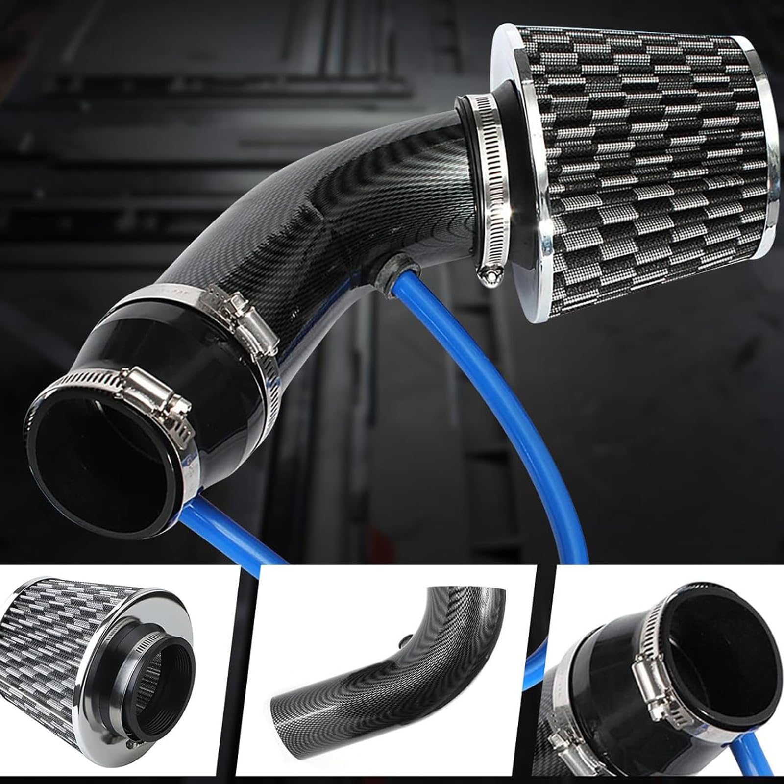 Kit filtro di aspirazione aria fredda – Kit di induzione dell'aria da 3" 76mm, filtro a cono universale performance con tubo in lega di alluminio, sistema di tubi flessibili di aspirazione per
