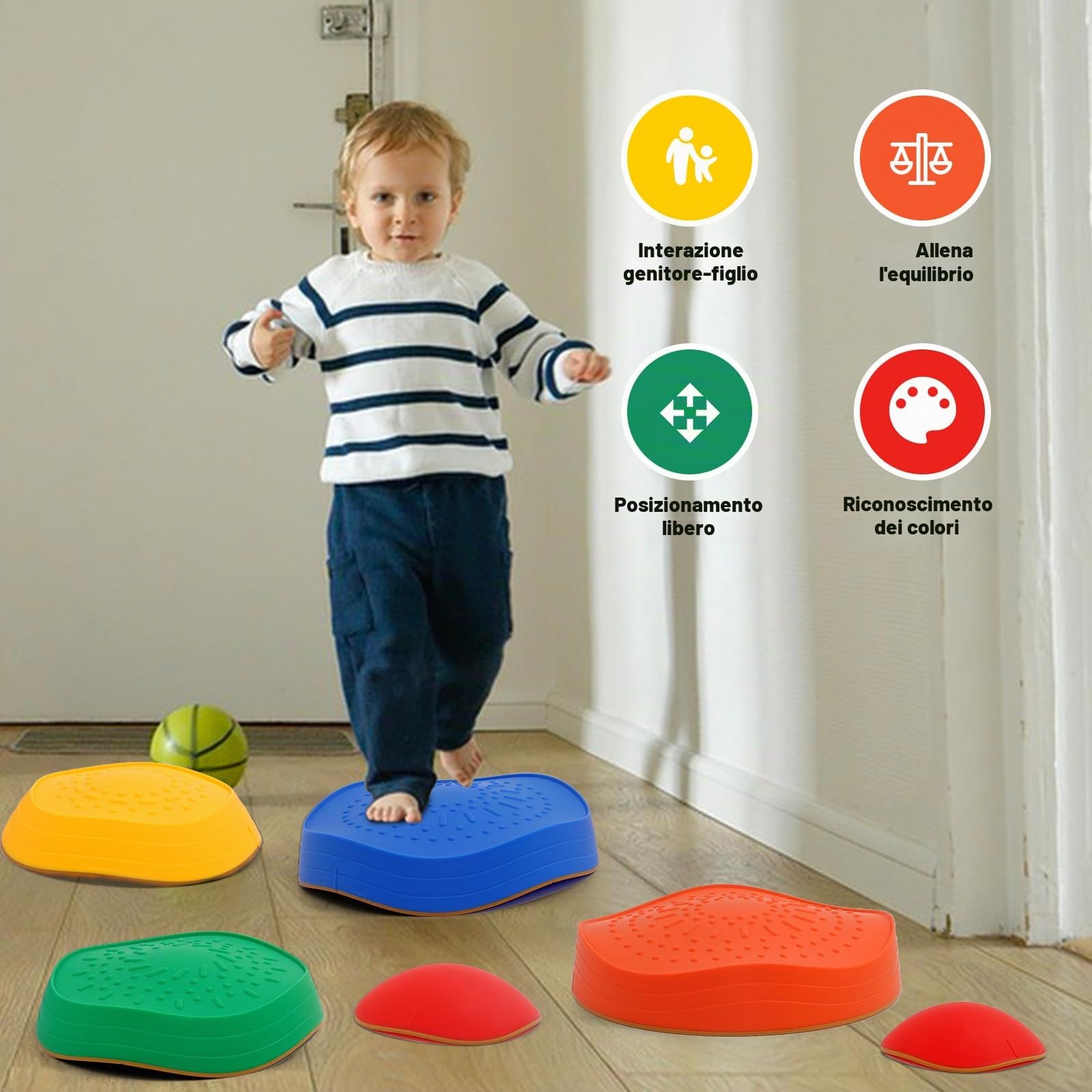Pietre di Bilanciamento per Bambini, 6PCS Balance Board Bambini Impilabili e Antiscivolo, Promuovere l'equilibrio, Capacità Motorie e Coordinazione, Gioco Equilibrio per Ragazzi Ragazze 3+ Anni