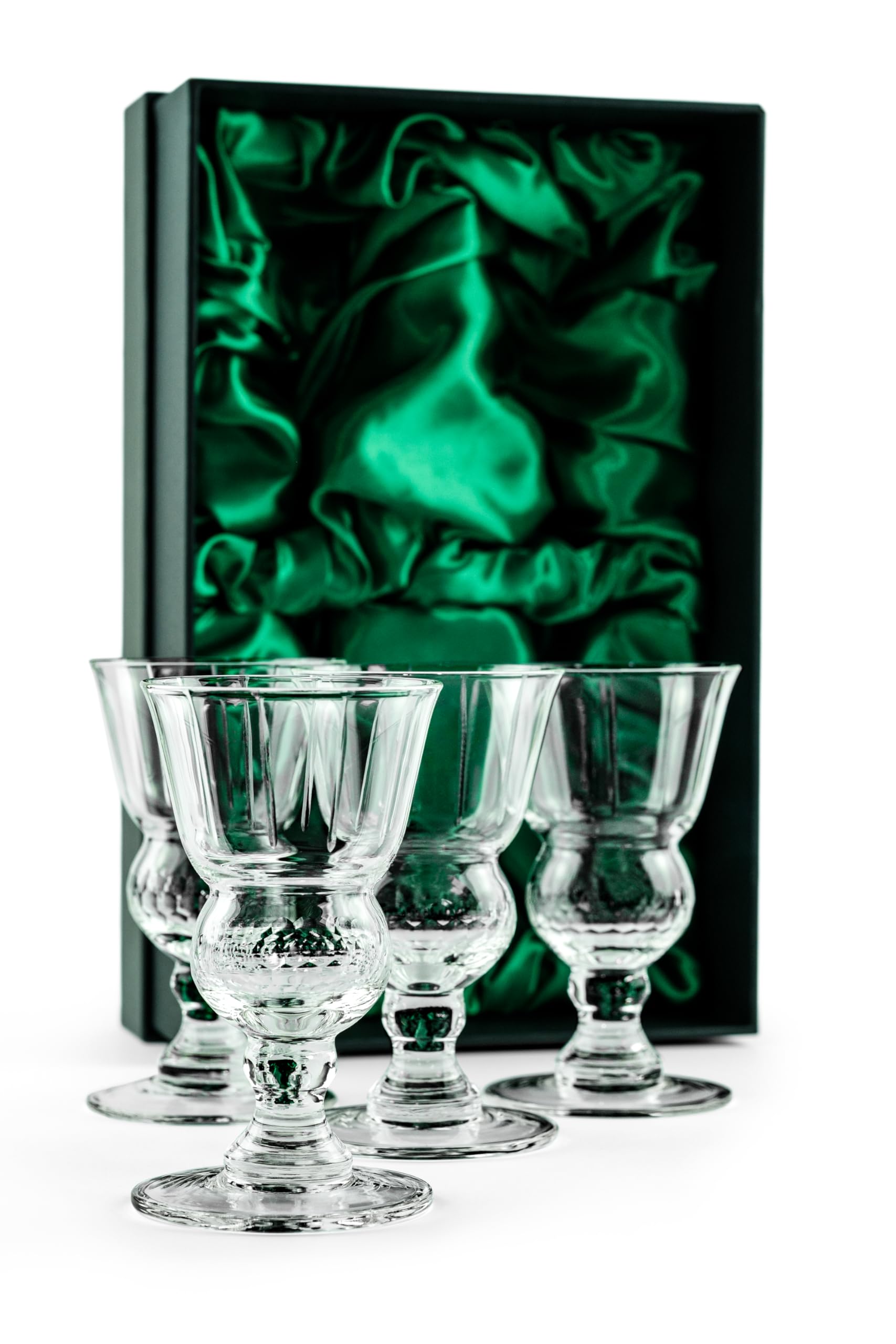 Verres à Absinthe en Cristal Vintage | Lot de 4 | 200 ml | Verres à pied Court avec Réservoir à Bulles pour Sambuca, Raki, Pastis et Ouzo | Verrerie Élégante Cocktails à l'Absinthe
