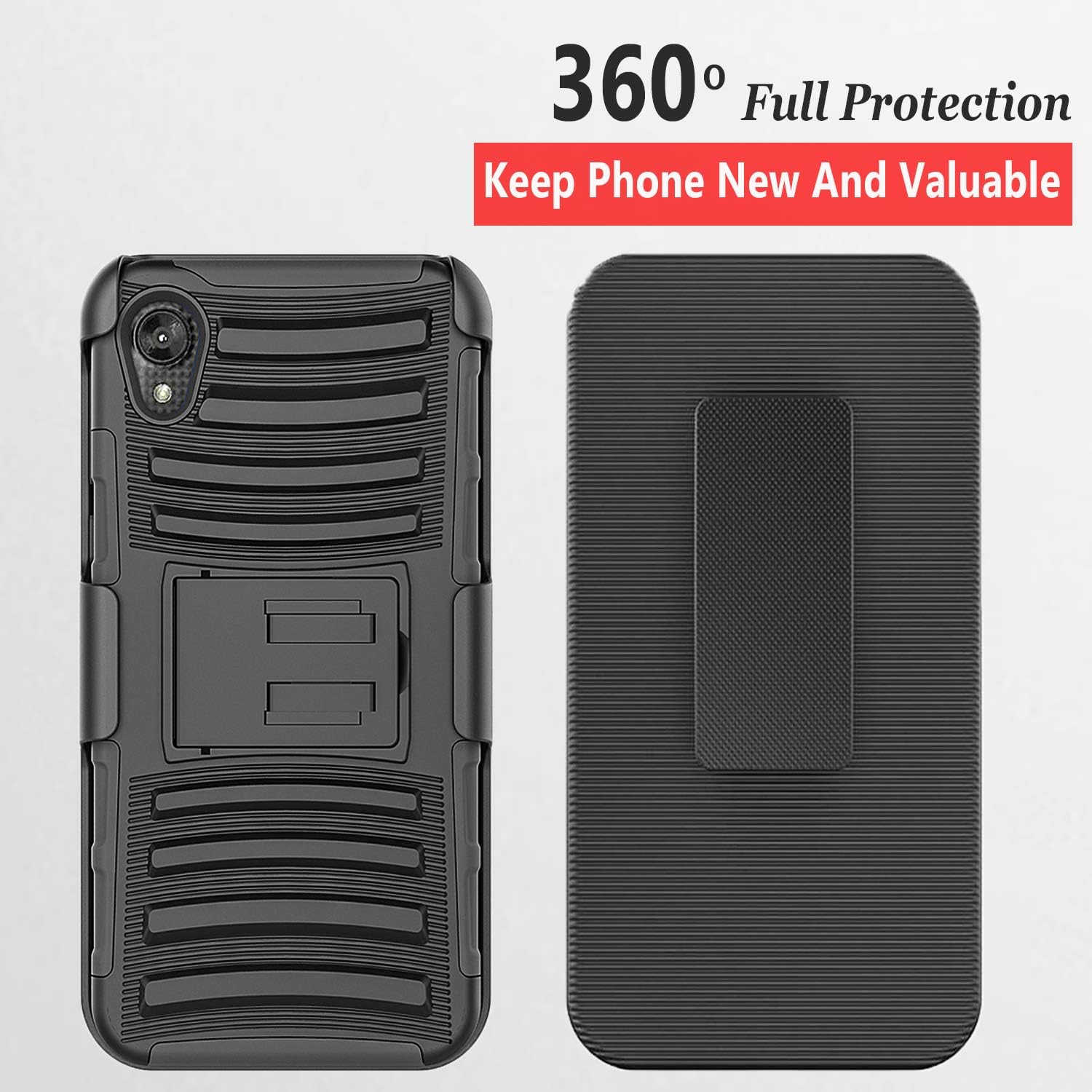 Moto E6 Phone Case, Circlemalls- Motorola Moto E6 Case, [Not Fit Moto E6S/E6 Play] With [Tempered Glass Screen Protector Included], Armor Heavy Duty Kickstand Cover With Belt Clip Holster - Black