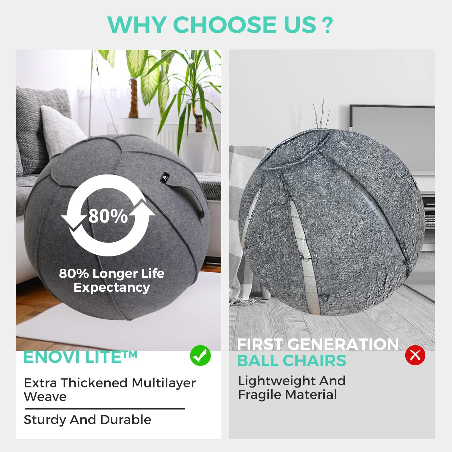 Lite Ball Chair, Yoga Ball Exercise Ball with Slipcover for Home Office Desk, Stability Ball & Balance Ball Seat to Relieve Back Pain