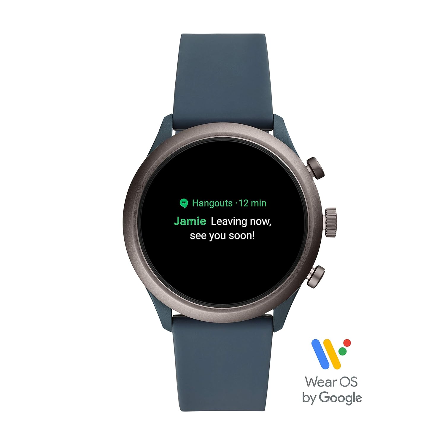 Fossil FTW4021 Smartwatch display showing a notification from 'Hangouts'.