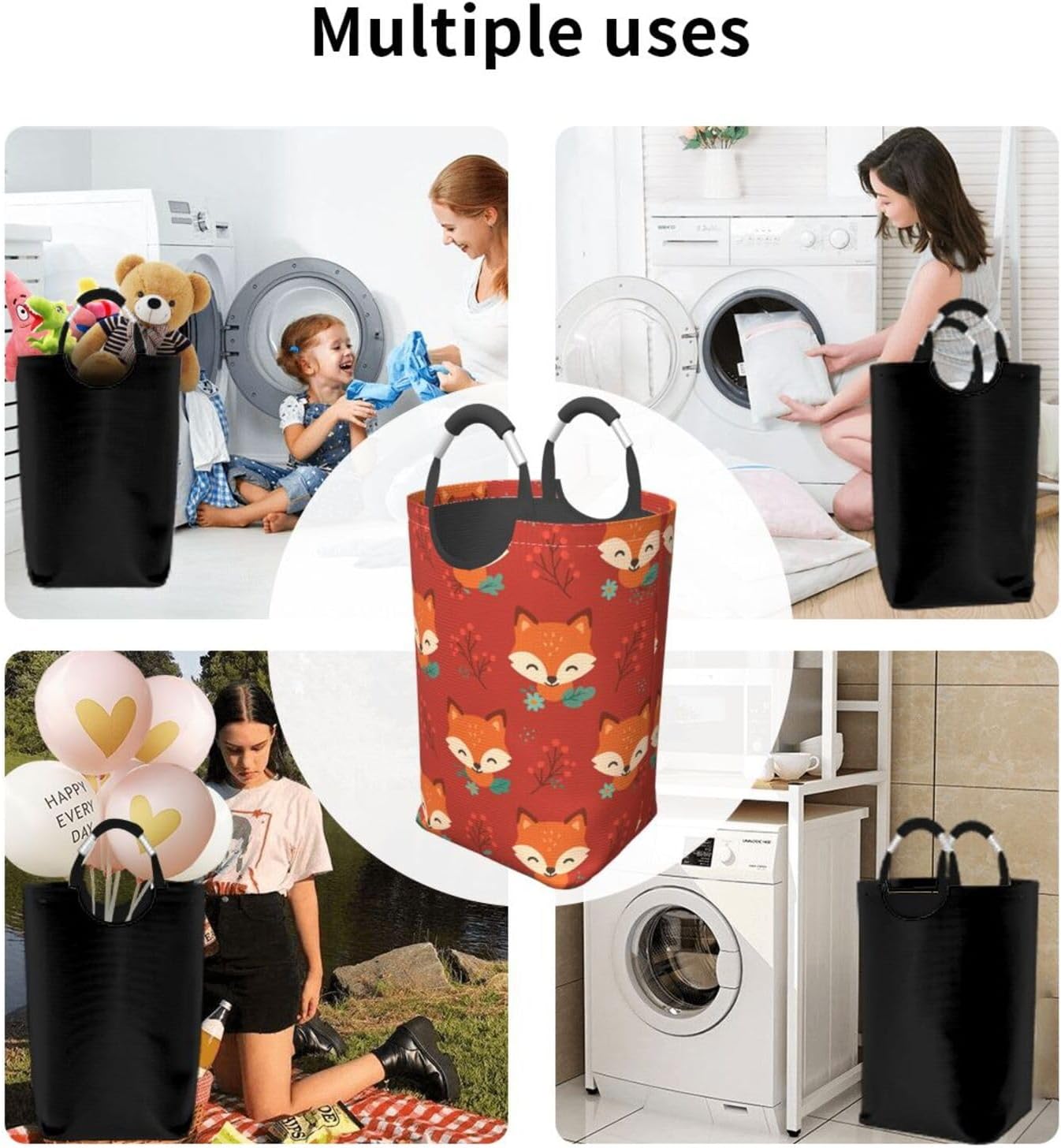50l Laundry Basket Cute Fox Waterproof Laundry Hamper Foldable Clothes Laundry Bag With Handles