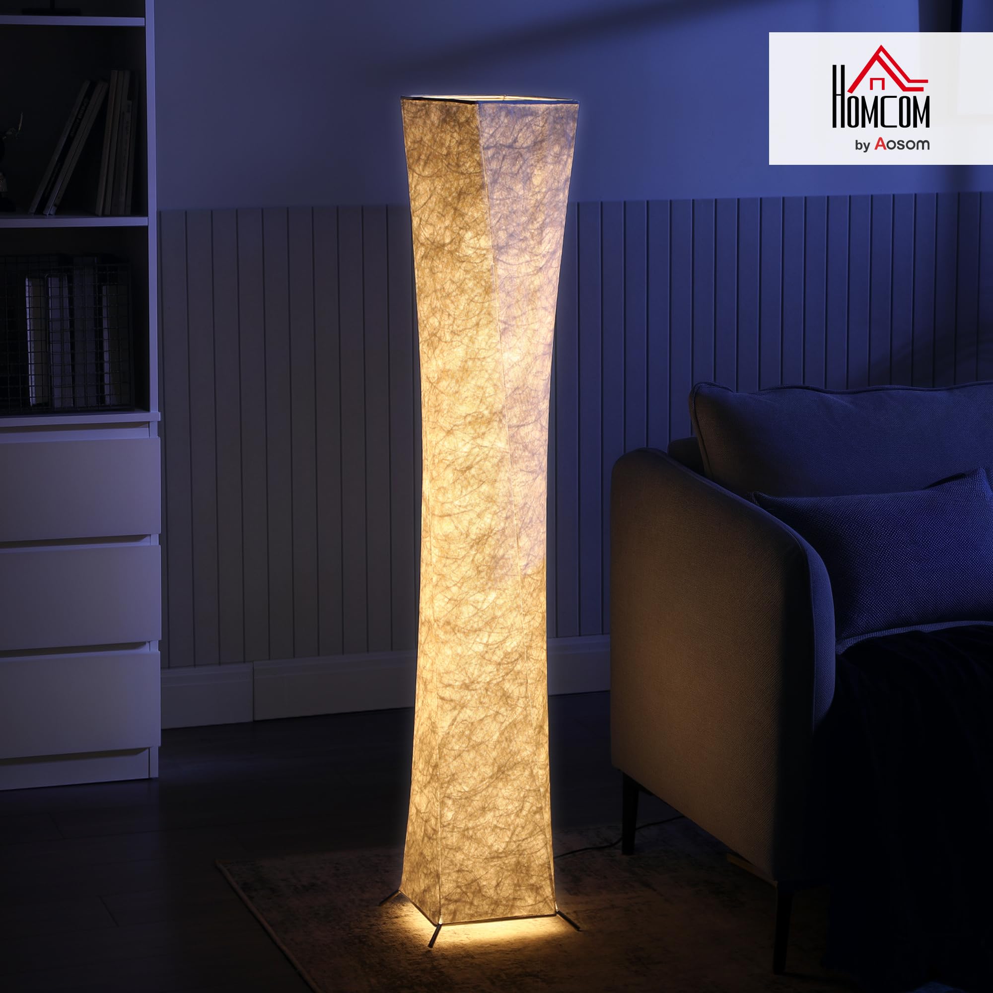 HOMCOM Lampada da Terra Moderna con Luce a 3 Livelli Regolabile e Interruttore a Pedale, Lampada da Pavimento in Acciaio e Tessuto di Carta Sintetica per Soggiorno e Salotto, 25x25x129 cm, Bianco