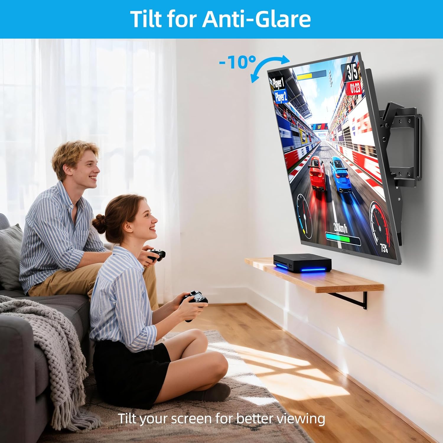 HOME VISION Tilt TV Wall Mount Bracket for 26-65 Inch Flat/Curved TVs, Max VESA 400X400mm, 100Lbs Capacity, Fits 8-16 Inch Wood Studs, Universal Low Profile, HV9401