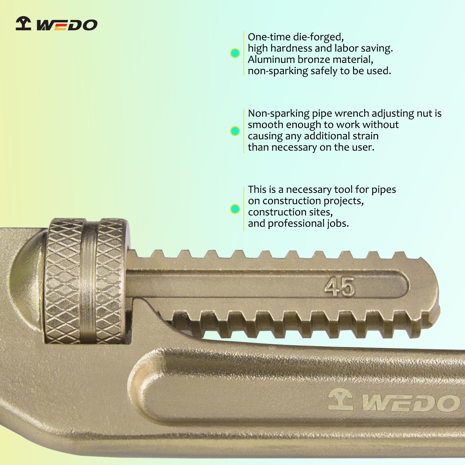 WEDO Juego de 3 llaves de tubo recto sin chispas, juego de llaves de fontanero resistentes de 254 mm, 305 mm, 350 mm, bronce de aluminio, resistencia a la corrosión, certificado BAM y FM, llave de