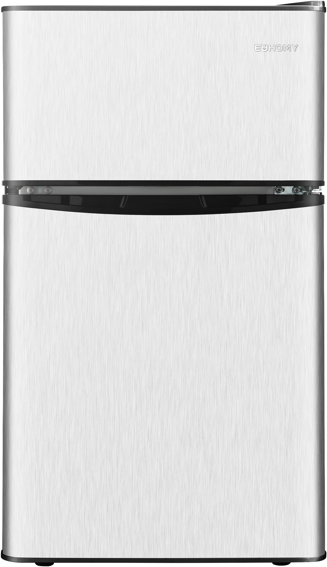 EUHOMYMini Fridge with Freezer, 3.1 Cu.Ft Compact Refrigerator with freezer, 2 Door Mini Fridge with freezer For Dorm/Bedroom/Office/Apartment- Food Storage or Drink Beer, Silver