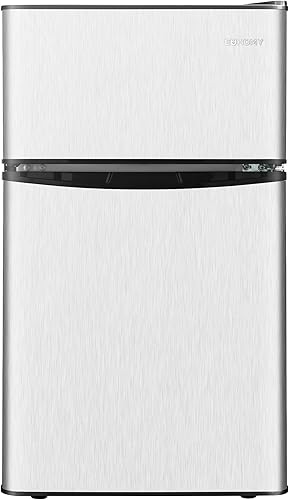 EUHOMY - Mini refrigerador con congelador, refrigerador compacto de 3.2 pies cúbicos con congelador, mini refrigerador de 2 puertas con congelador
