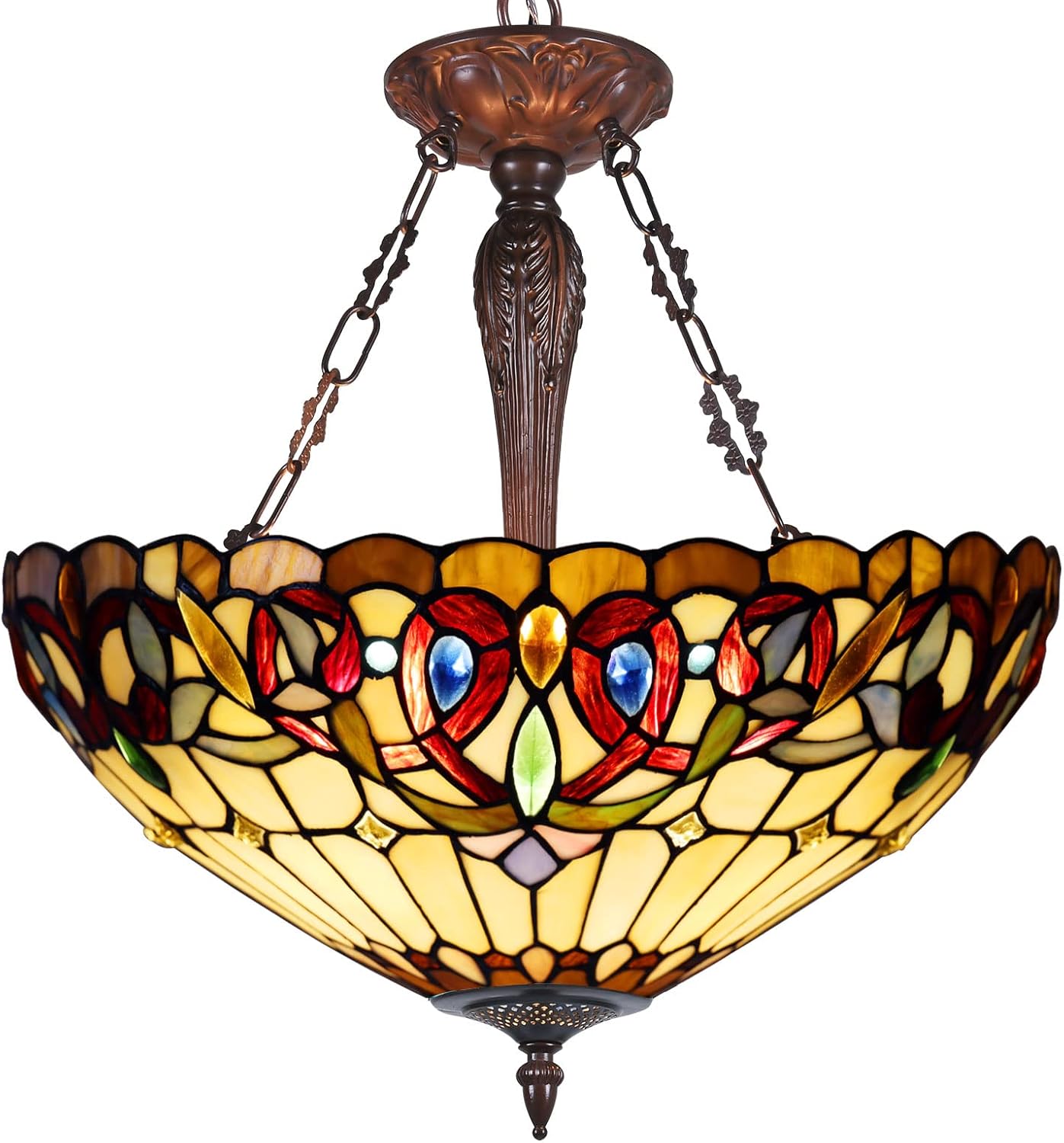 Capulina Tiffany Lamp Stained Glass Pendant Lights 3- Light 18" Wide Cream Brown Victorian Tiffany Style Ceiling Light Chandeliers for Living Room Stairway Foyer Entryway