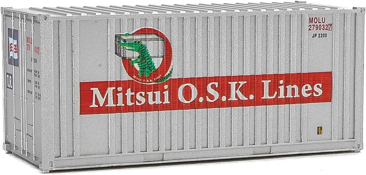 Walthers SceneMaster HO Scale Model of Mitsui OSK Lines (Gray, red, Alligator Logo) 20' Corrugated Container with Flat Panel,949-8014