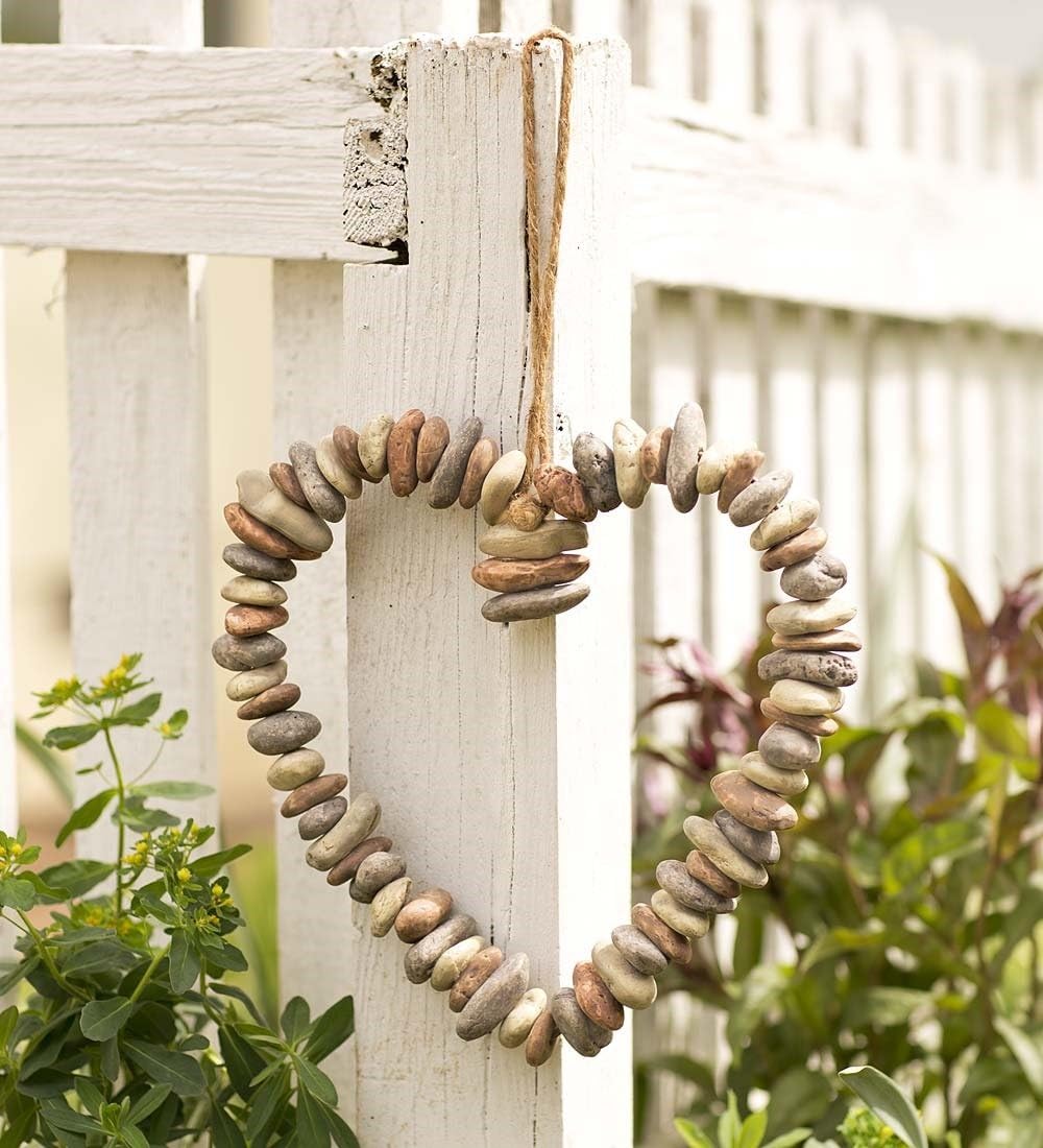 Wind & Weather Rock Heart Wreath - Indoor Outdoor Nature Wall Decor - Resin - 10½ L x 1½ D x 9¾ H