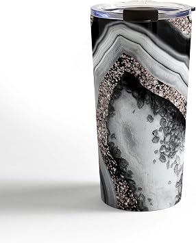 كوب سفر Society6 Anita Bella Jantz Agate Rose Gold Glam 4، 20 أونصة، أسود