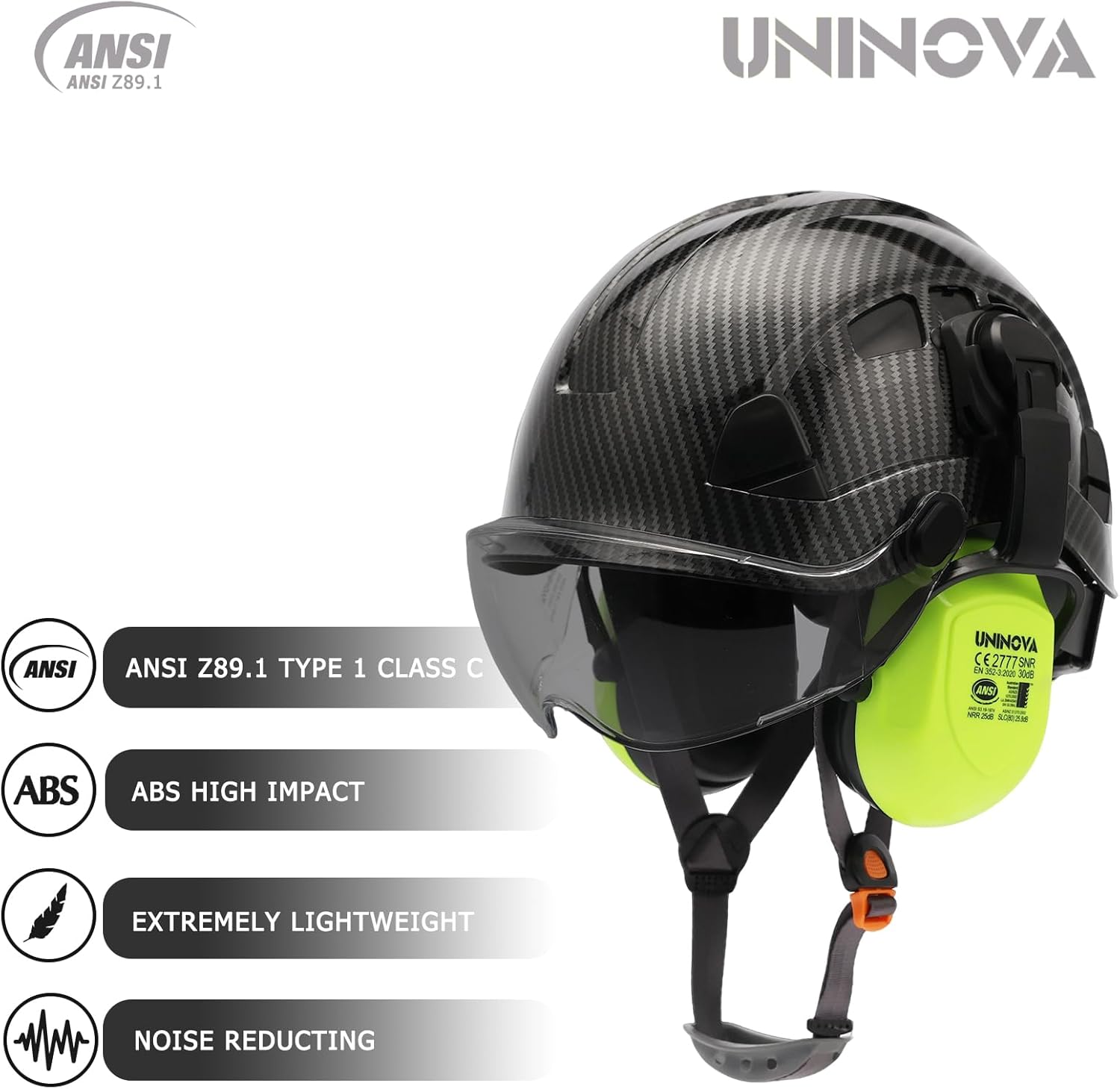 UNINOVA Forestry Chainsaw Arborist Helmet with Mesh Face Shield and Ear Muffs Hearing Protection,Logging Trimming Mowing Climbing Tree Garden Work OSHA Safety Hard Hat Helmet