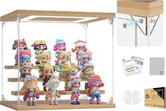 KUKER Figure Case, Acrylic, UV Protection, Wooden Hina Table with LED Lighting, Magnetic Front Door, Acrylic Case, Collection Case, Display Case, Showcase, Clear Case, Stain Resistant, Gloves