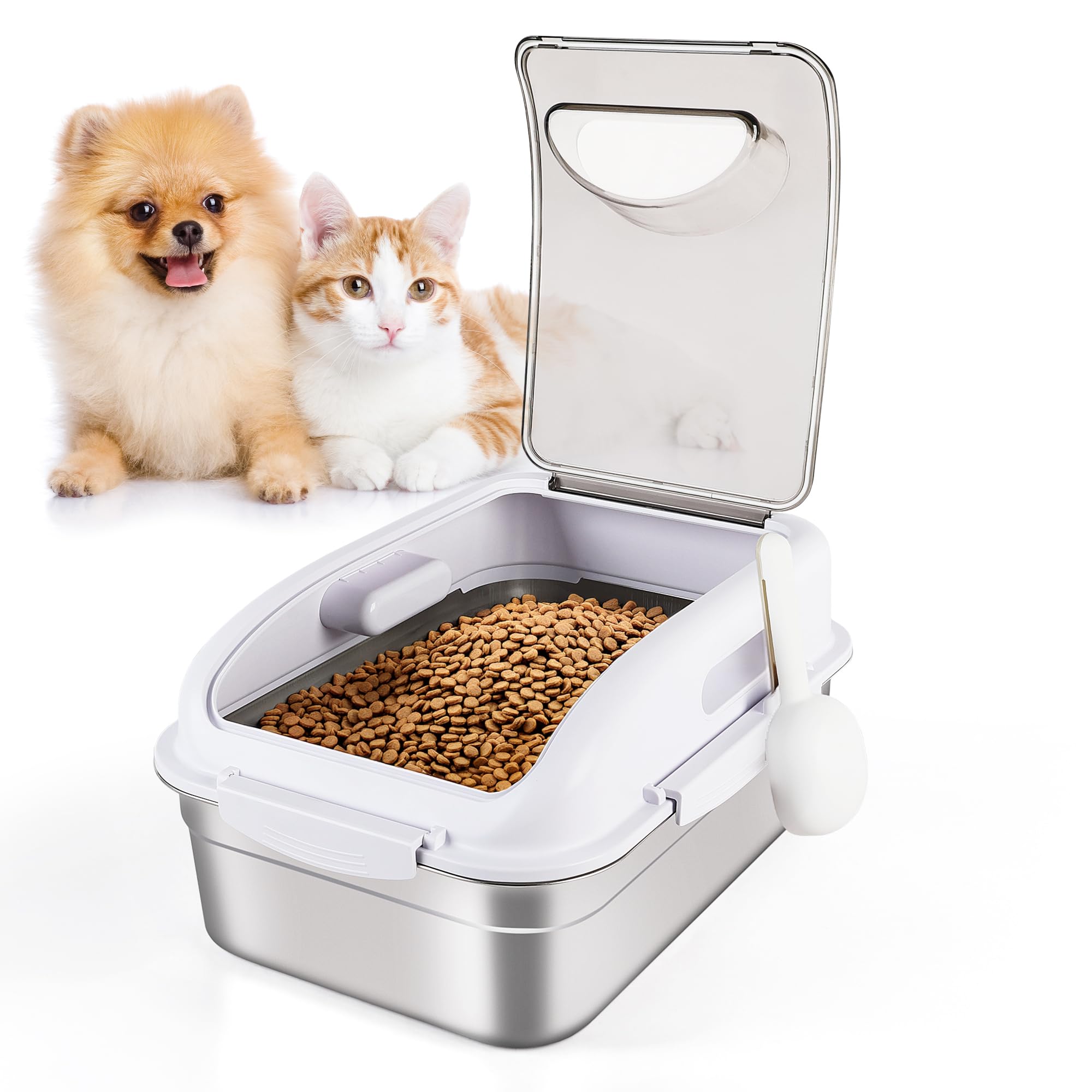 ALL FOR PAWS Vorratsbehälter aus Edelstahl für Tierfutter, mit luftdichtem Deckel und Messlöffel – 304er Edelstahl-Behälter für Trockenfutter von Hunden, Katzen, Vögeln sowie Snacks und Vogelfutter