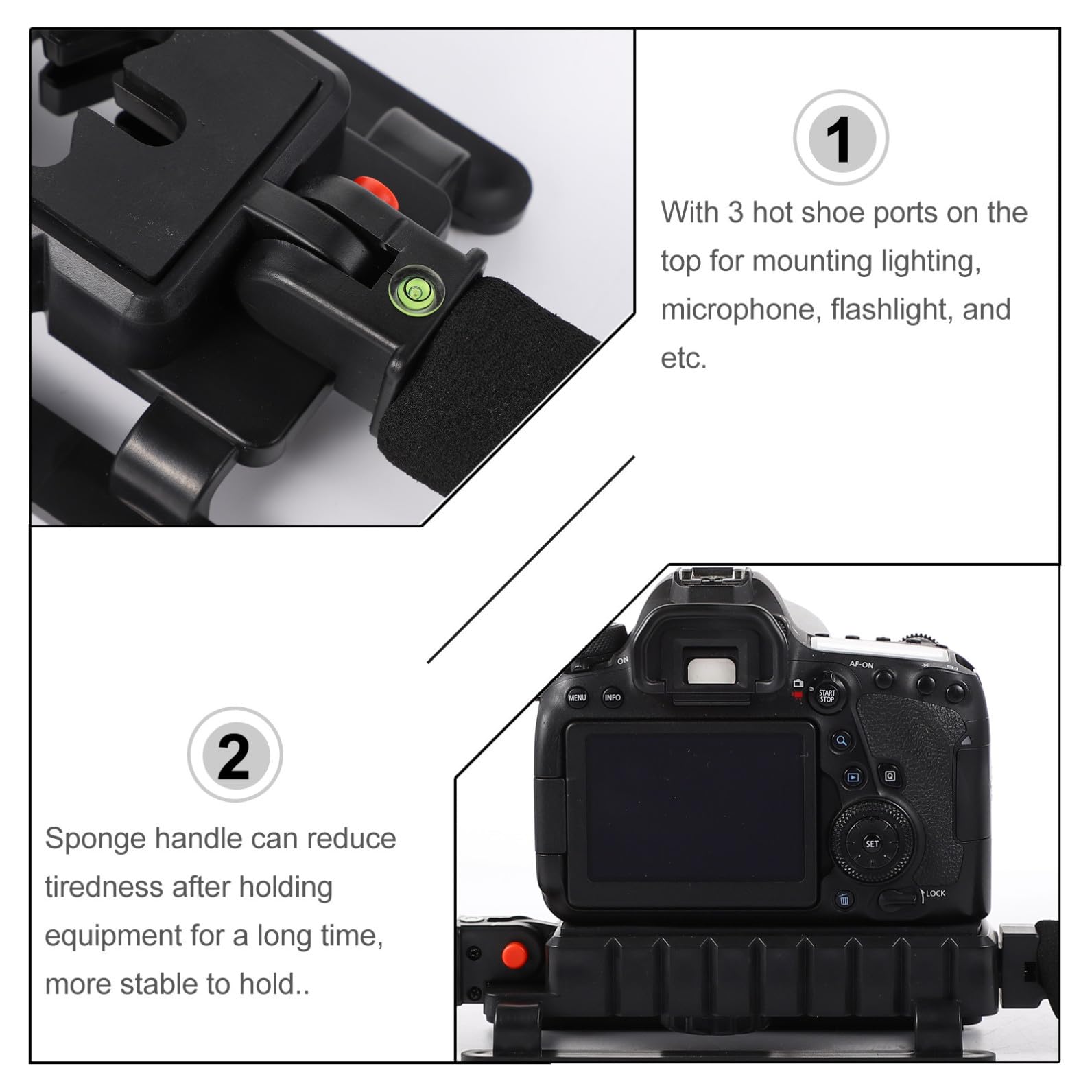 Hemobllo Stabilizzatore Video Maneggevole per Smartphone e Fotocamere Dv 3 Montaggi Slitta Fredda in Plastica e Metallo Nero per Riprese Stabili