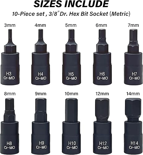 Miniatura 2 de Juego de llaves hexagonales de acero Cr-Mo de alta calidad, juego de 10 piezas métricas de 0.118 in a 0.551 in Unidad de 38 pulgadas Estuche