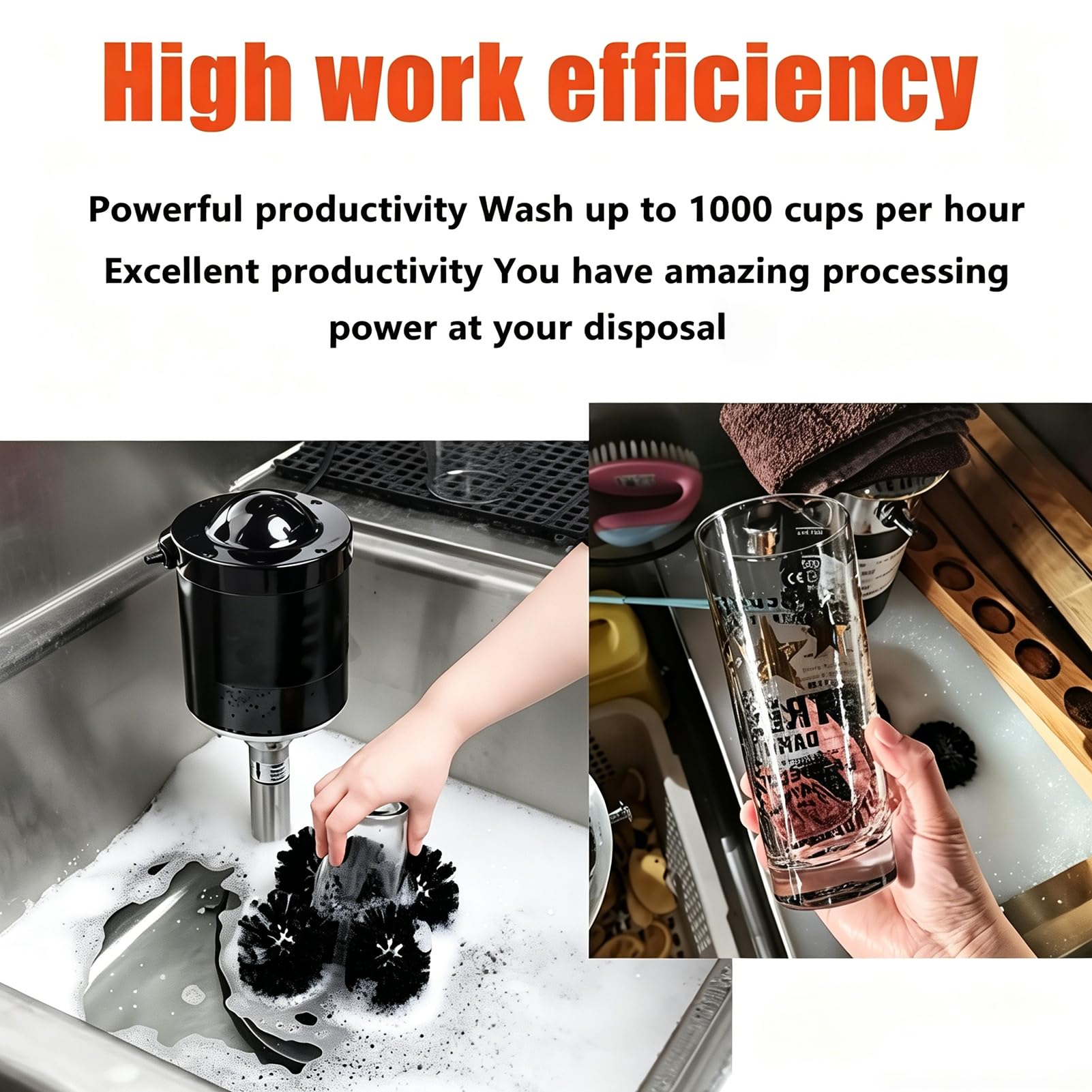 Lave-Verres Électrique, Machine Professionnelle de Nettoyage des Verres à Vin avec 5 Brosses et Nettoyage à 360°, Polisseuse Automatique Verticale en Acier Inoxydable pour 600 Verres/Heure pour Bar