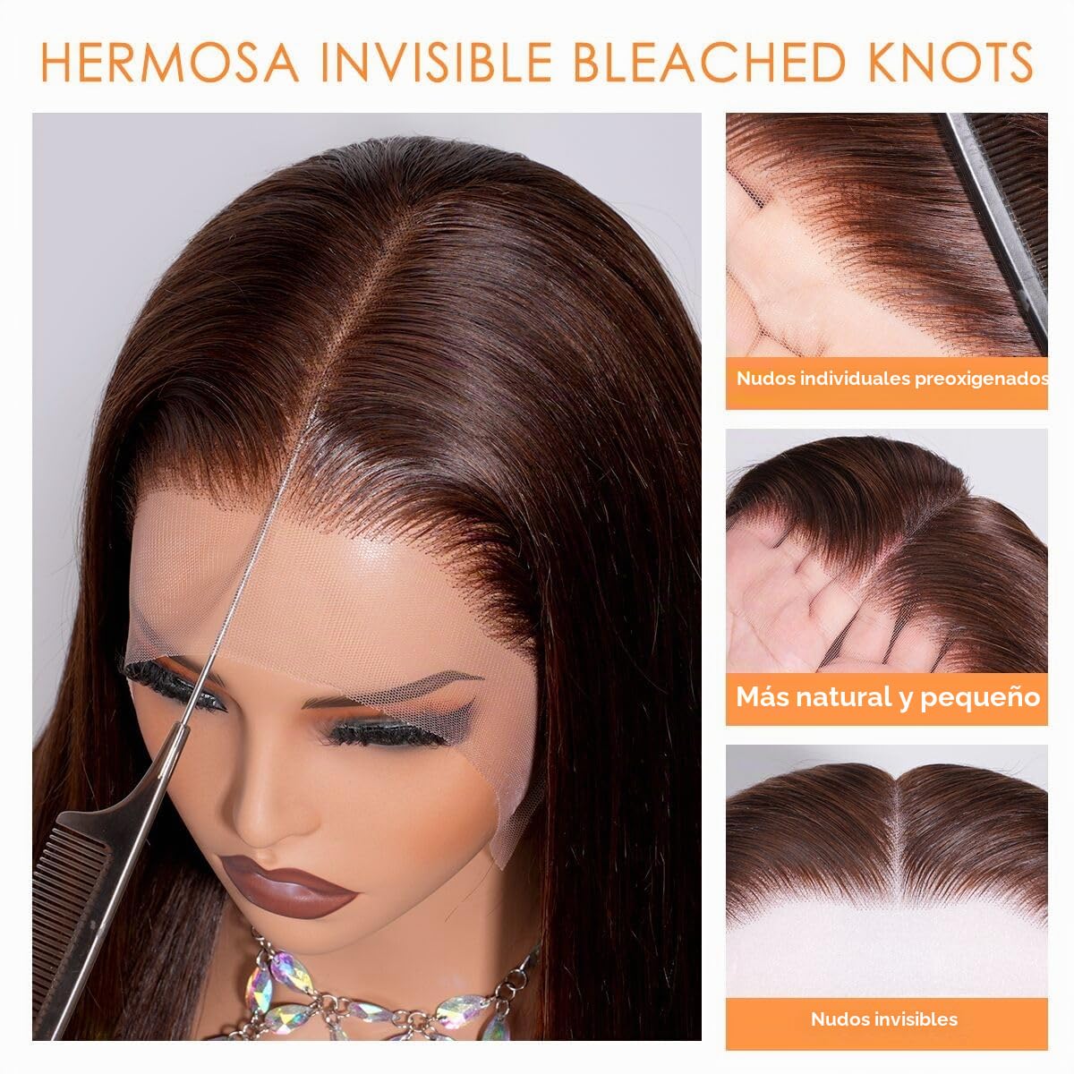 Hermosa Pelucas de cabello humano con encaje frontal marrón de 13 x 4 pulgadas, con abuelitos, densidad 180, pelucas de cabello humano lacio HD con encaje frontal, línea capilar prearrancada, peluca