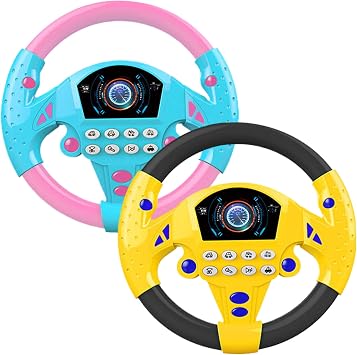 Steering Wheel Toy 8x8 Inch Realistic Kids Steering Wheel with Suction 360 Rotatable with Multiple Sound Effects for Home, Playground, Swing, Pirate Ship, Yellow Kids