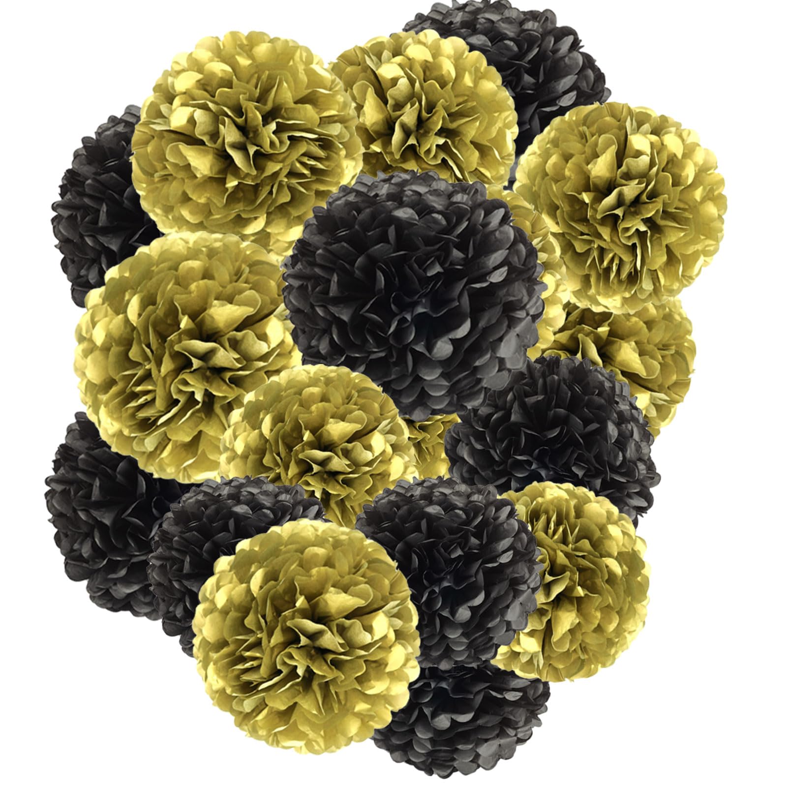 Capesaro Gold and Black Paper Pom Poms - 10",12" Tissue Decorations for Party Hanging Decor - 12 Piece Set