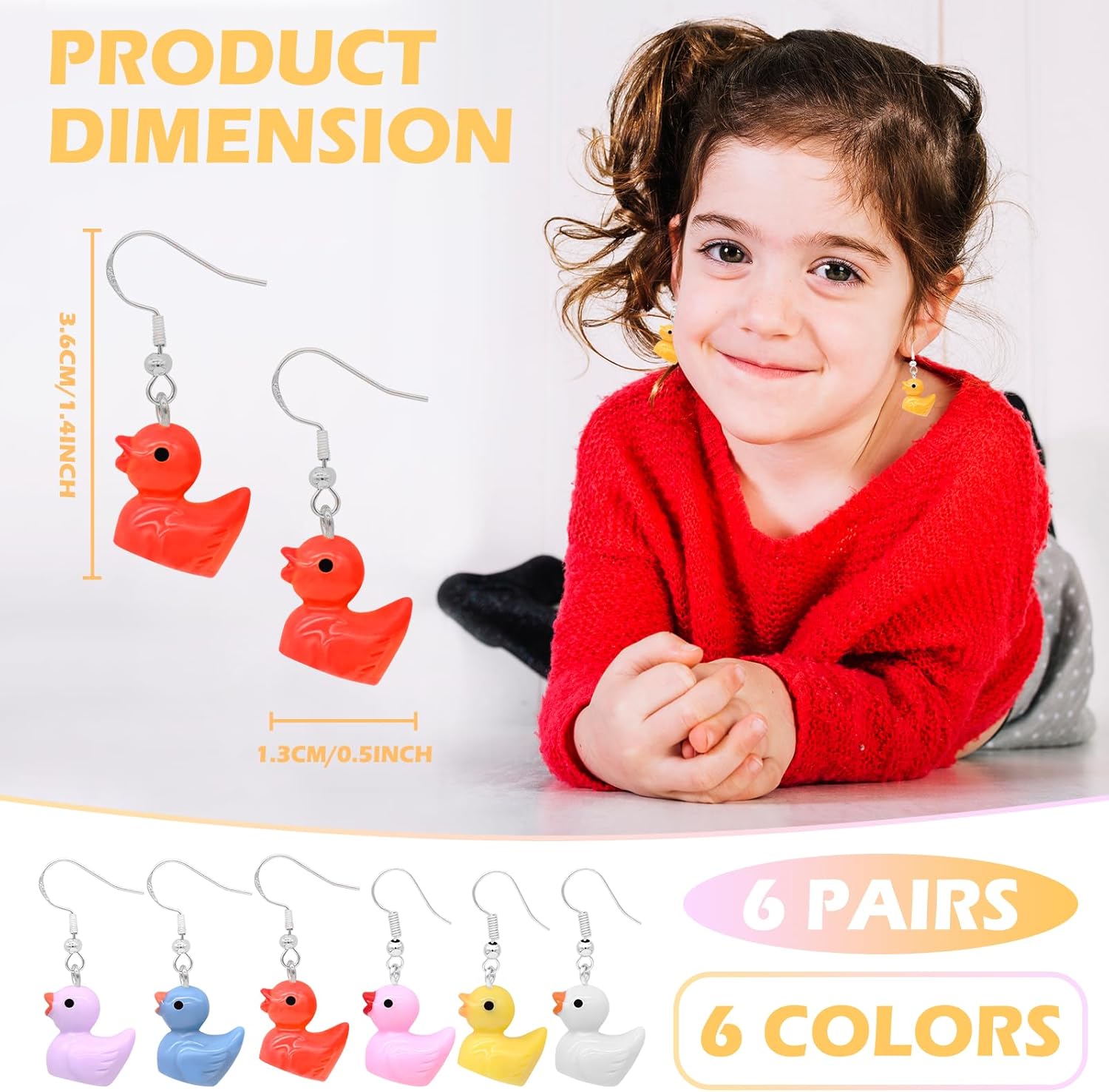 6 Pairs Cute Duck Earring Set for Women, Funny Duck Drop Dangle Lovely Lightweight Duck Jewelry Resin Pendant Earrings for Teen Girls Jewelry Birthday Gifrs - Image 2