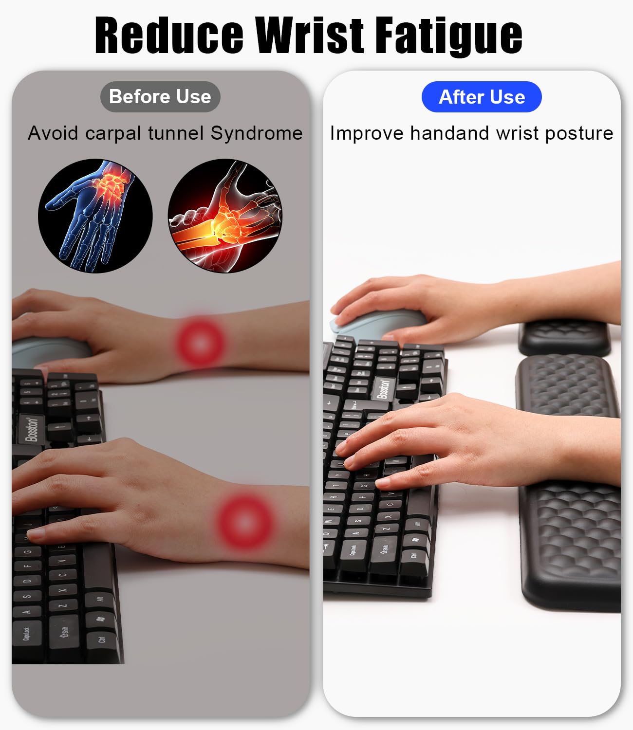Ergonomico Set Poggiapolsi Memory Foam in Pelle PU Impermeabile Antiscivolo Nero per Tastiera e Mouse