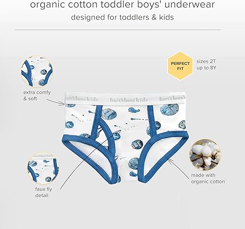 Miniatura 3 de Burt's Bees Baby Conjunto de ropa interior para niño, transpirable, 100% algodón orgánico, paquete de 5 para niños de 2 a 8 años