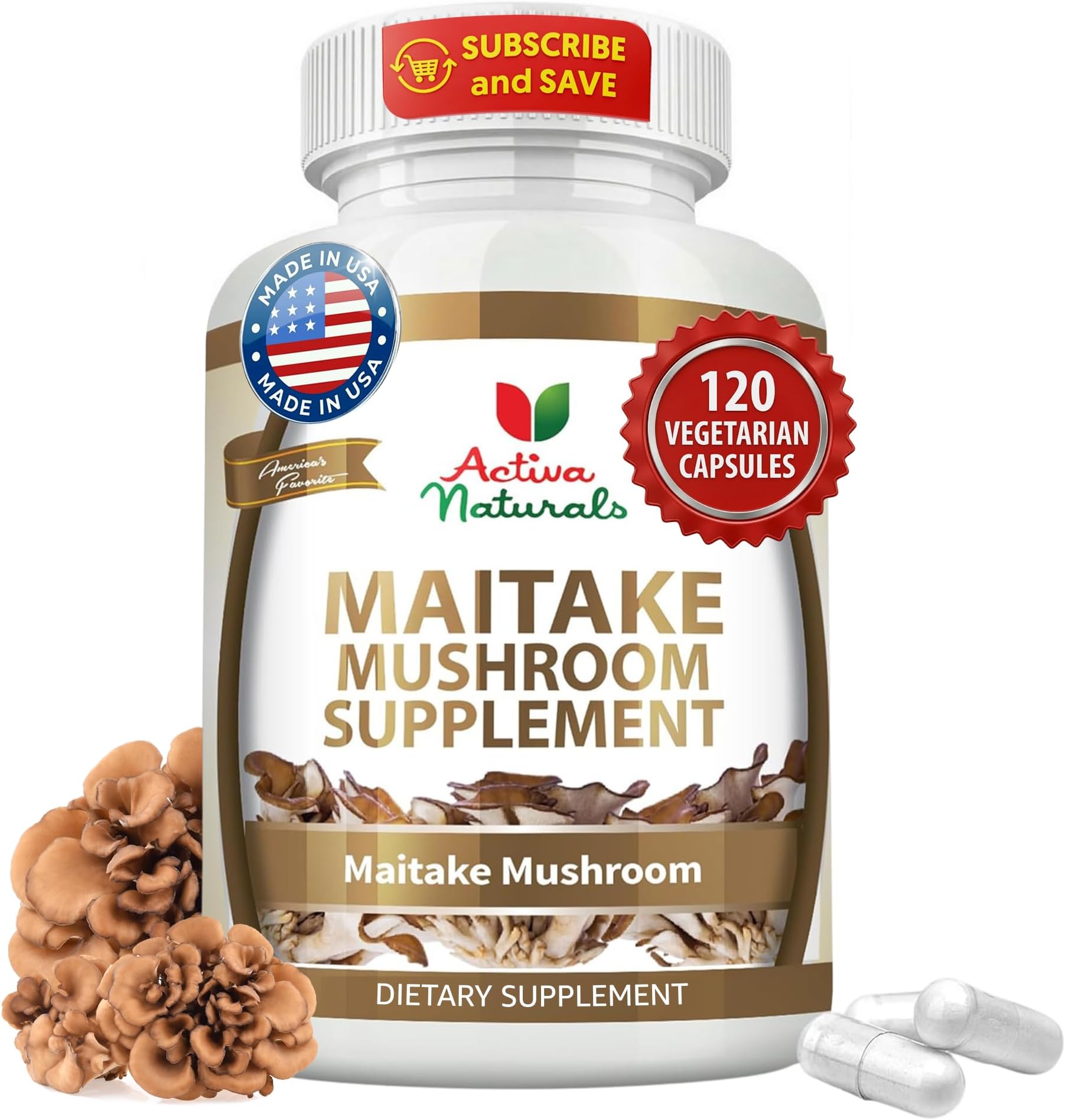 Maitake Mushroom Supplement - 1500mg, 120 Vegetarian Capsules with Grifola Frondosa Extract, Supports Energy, Vitality, and Wellness, No Fillers, Additives, or Artificial Colors or Chemicals.