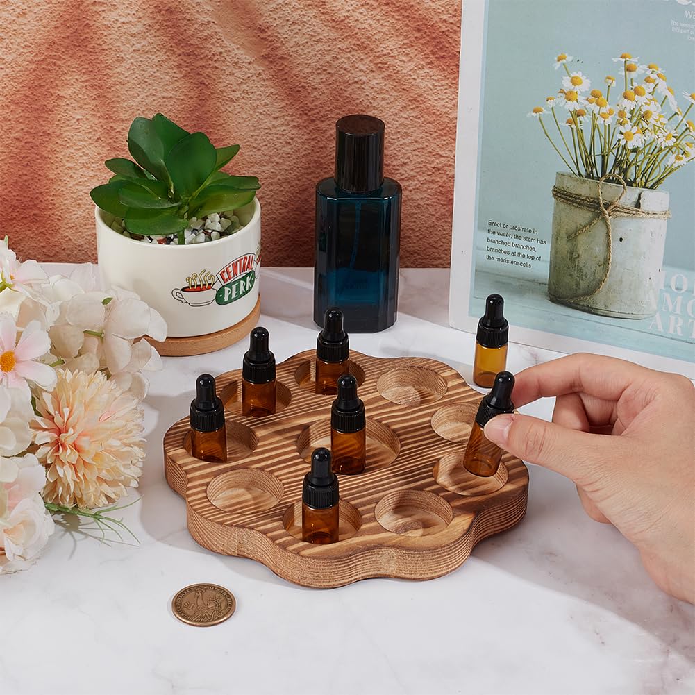 BENECREAT 6.5x0.65 inch(16.5x1.65cm) Flower-Shaped Wood Essential Oil Holder with 10 Slots - Image 3