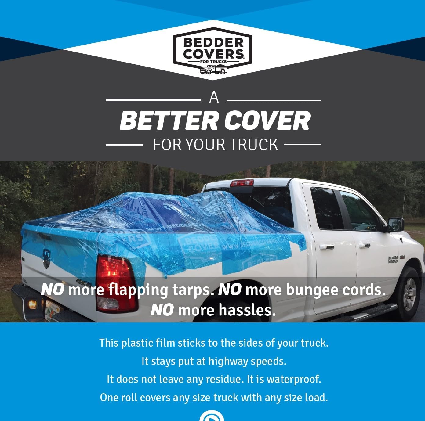 – Temporary Truck Bed Cover for Hauling Large Loads – Use When Your Tonneau Cover Won’t Fit – Waterproof, Self-Adhesive, Removes Clean