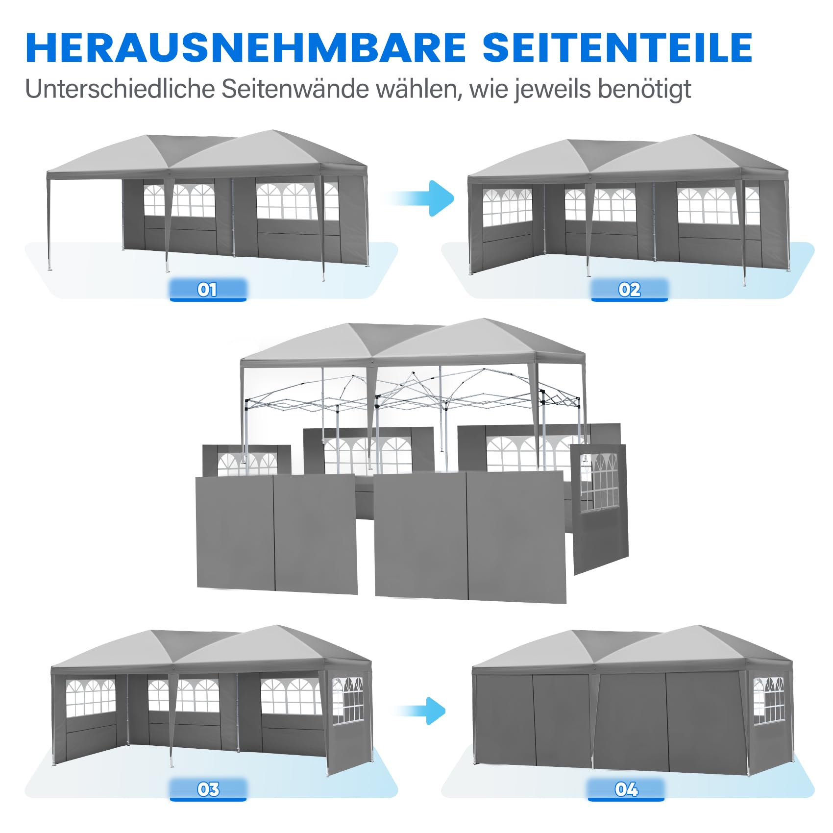Quictent Faltpavillon 3x6m wasserdicht | Partyzelt, Pop-Up Pavillon, Gartenpavillon, stabil, mit Seitenwänden, UV-Schutz 50+, Tragetasche inkl, Stahlrahmen