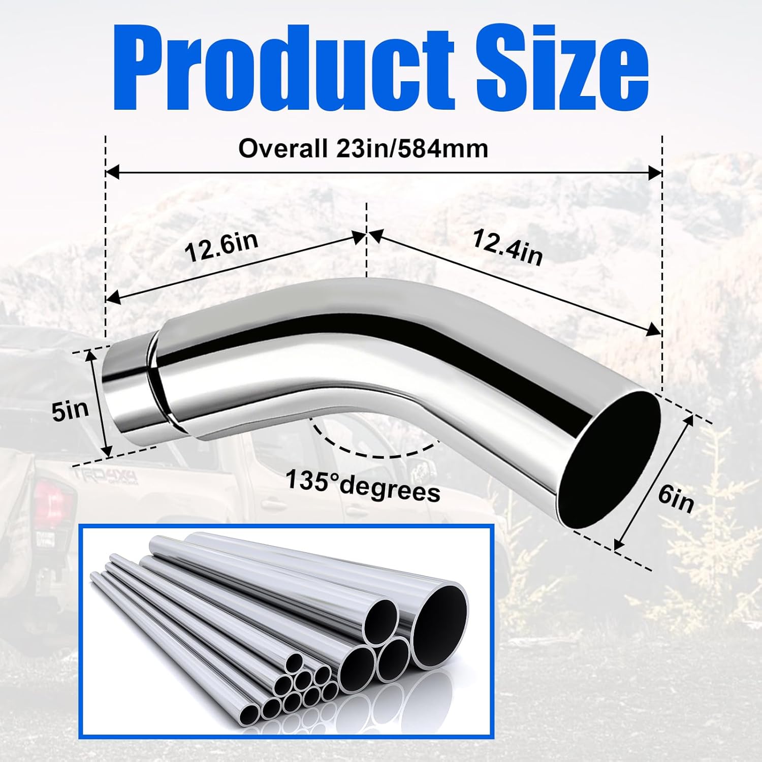 Diesel Exhaust Elbow Tip, Side Exit Exhaust Tip, chromed Turndown Exhaust Tip (5'' inlet / 6'' outlet)