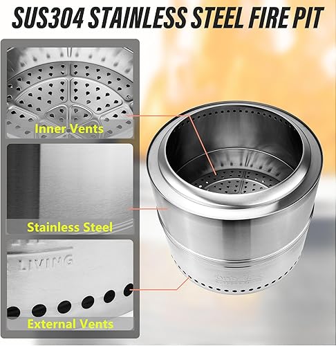 Miniatura 4 de Onlyfire - Fogata sin humo con bolsa de transporte, fogata portátil de 20 pulgadas para exteriores, para campamento, patio, fiesta de hoguera, flujo