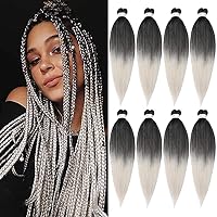 Vista 33 de ShowCoco - Extensiones de cabello trenzado preestirado profesional, 8 paquetes, 26 pulgadas, ajuste de agua caliente, textura lacia Yaki suave