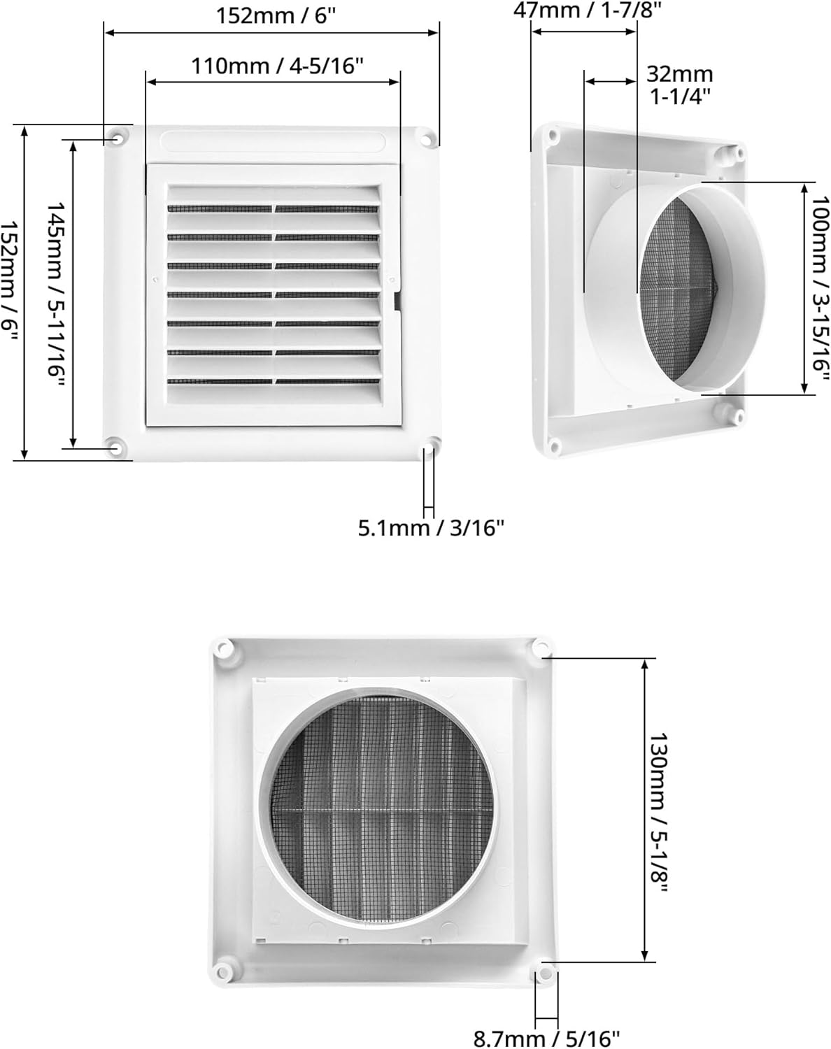 QWORK 4" White Louvered Vent Cover Set for Outdoor Dryer Exhaust, 8 Pack Covers Prevent Birds Nesting, Including Easy Installation Screws