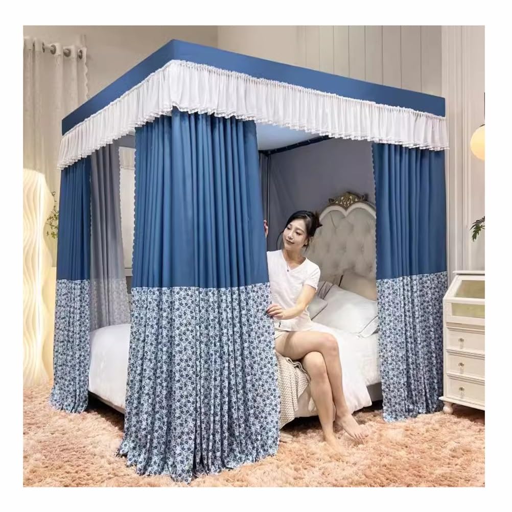 GJMSSMY 2-in-1 luxury bed canopy mosquito net, Windproof|dustproof|shading bed curtains, princess room bedroom decoration (Color : Blue-1-A, Size : 120X200cm/47X79inch)