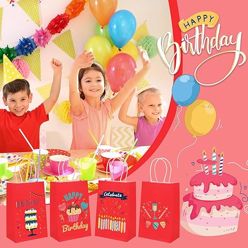 Miniatura 7 de Moretoes 25 bolsas de regalo rojas de 5.25 x 3.2 x 8 pulgadas, bolsas de papel kraft pequeñas con asas a granel, bolsas de venta al por menor para