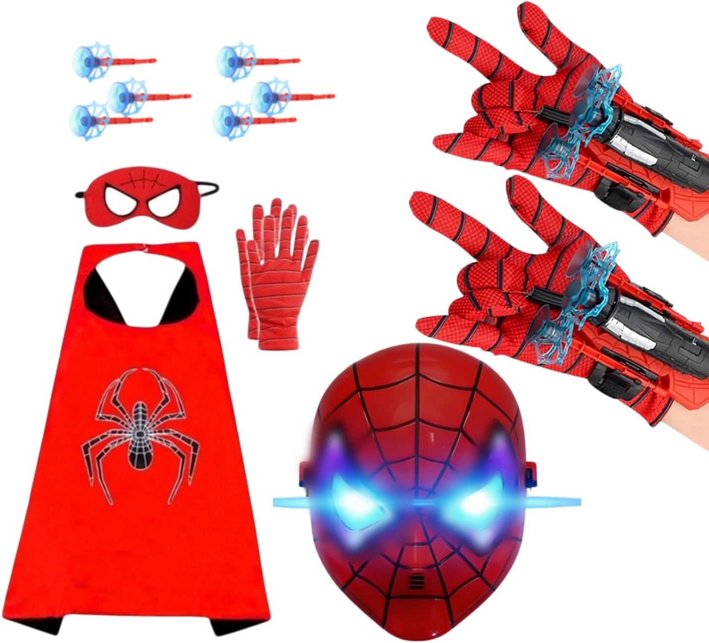Superhero capes and costumes, LED masks and web shooter toys, role-playing sets, launchers with suction cup darts, spider toys suitable for boys aged 4-6 and 8-12, birthday and Excellent Party Favors