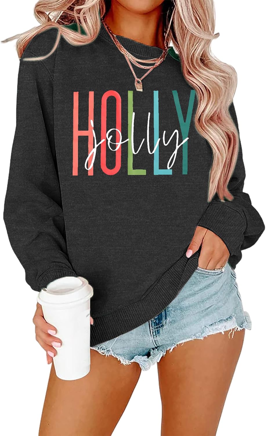 LOTUCY Women Christmas Sweatshirts Holly Jolly Christmas Tree Crewneck Graphic Sweater Long Sleeve Pullover Top