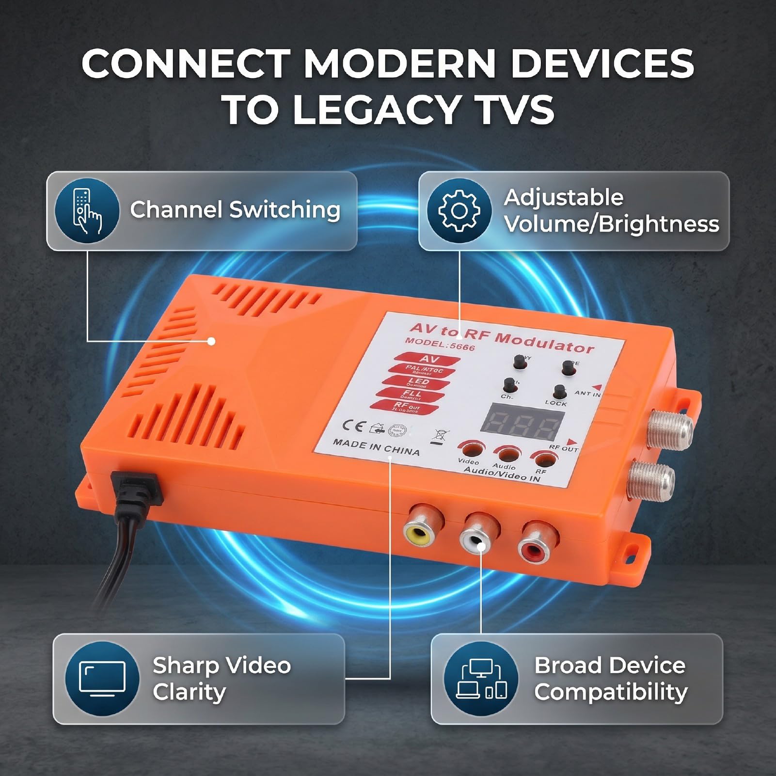 Cryfokt Modulatore da AV a RF per Vecchi Televisori, Convertitore (Spina