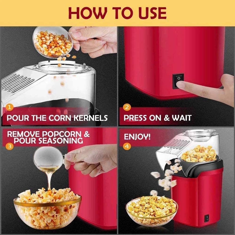 Macchina per Popcorn Macchina per Popcorn Macchina per Popcorn ad Aria Calda da 1100 W per Macchina per Popcorn ad Aria Calda Domestica Senza Olio Grasso per Un Massimo di 120 g di Mais