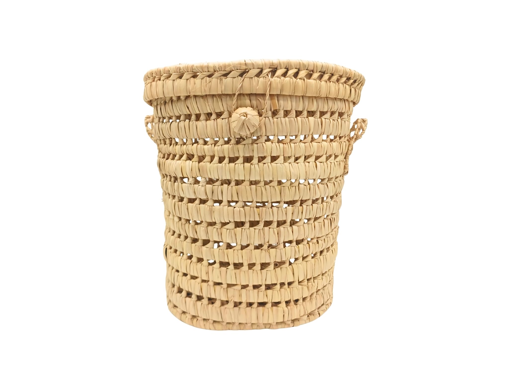 Naturalny wiklinowy kosz na pranie, tkany wzór z pokrywką i uchwytami, organizer na ubrania (średni 40 cm)