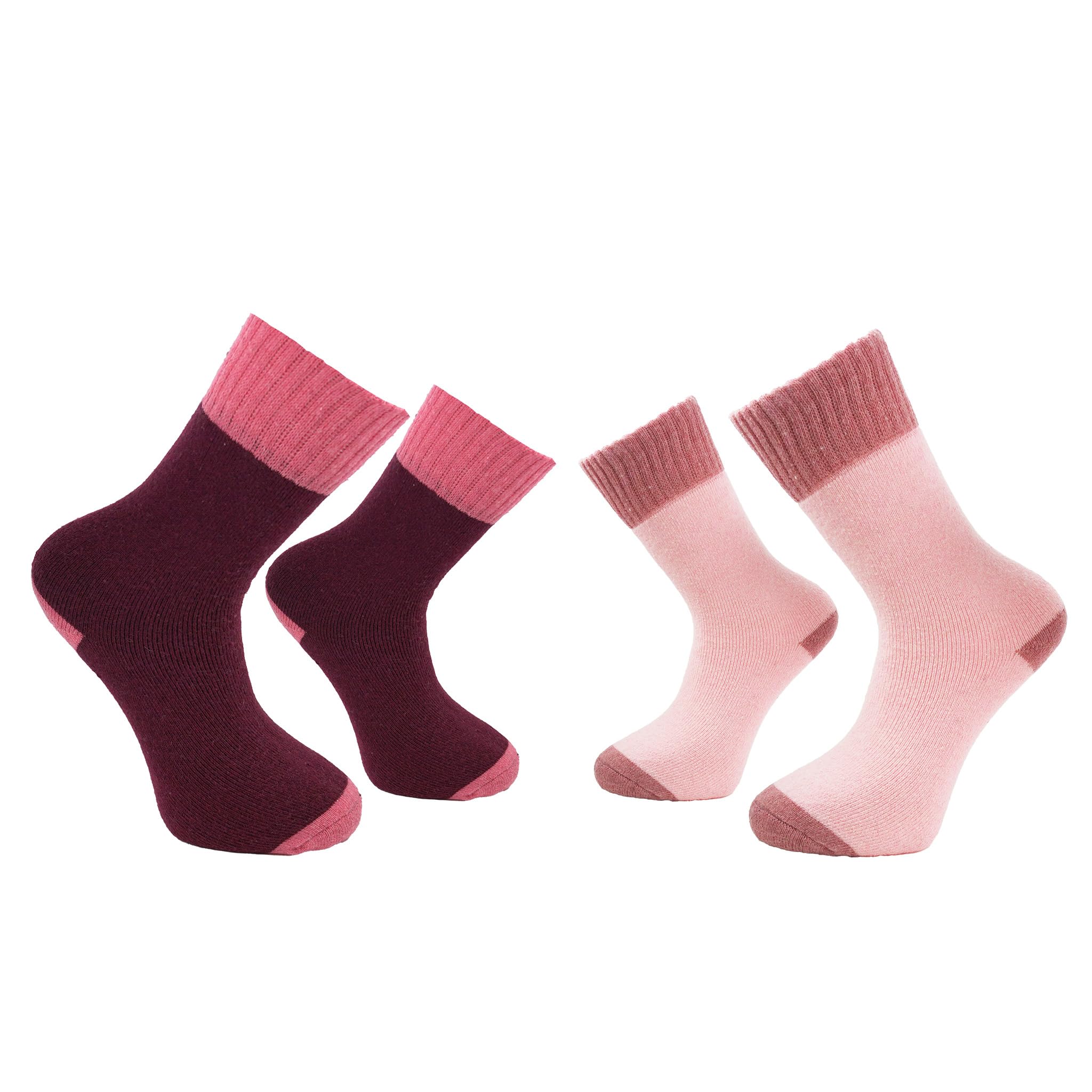 RockParty Women's Pink Merino Wool Thermal Hiking & Boot Socks - 2.4 TOG Warm, Moisture-Wicking Winter Crew Socks - Pack of 2 for Outdoors & Running Adventures
