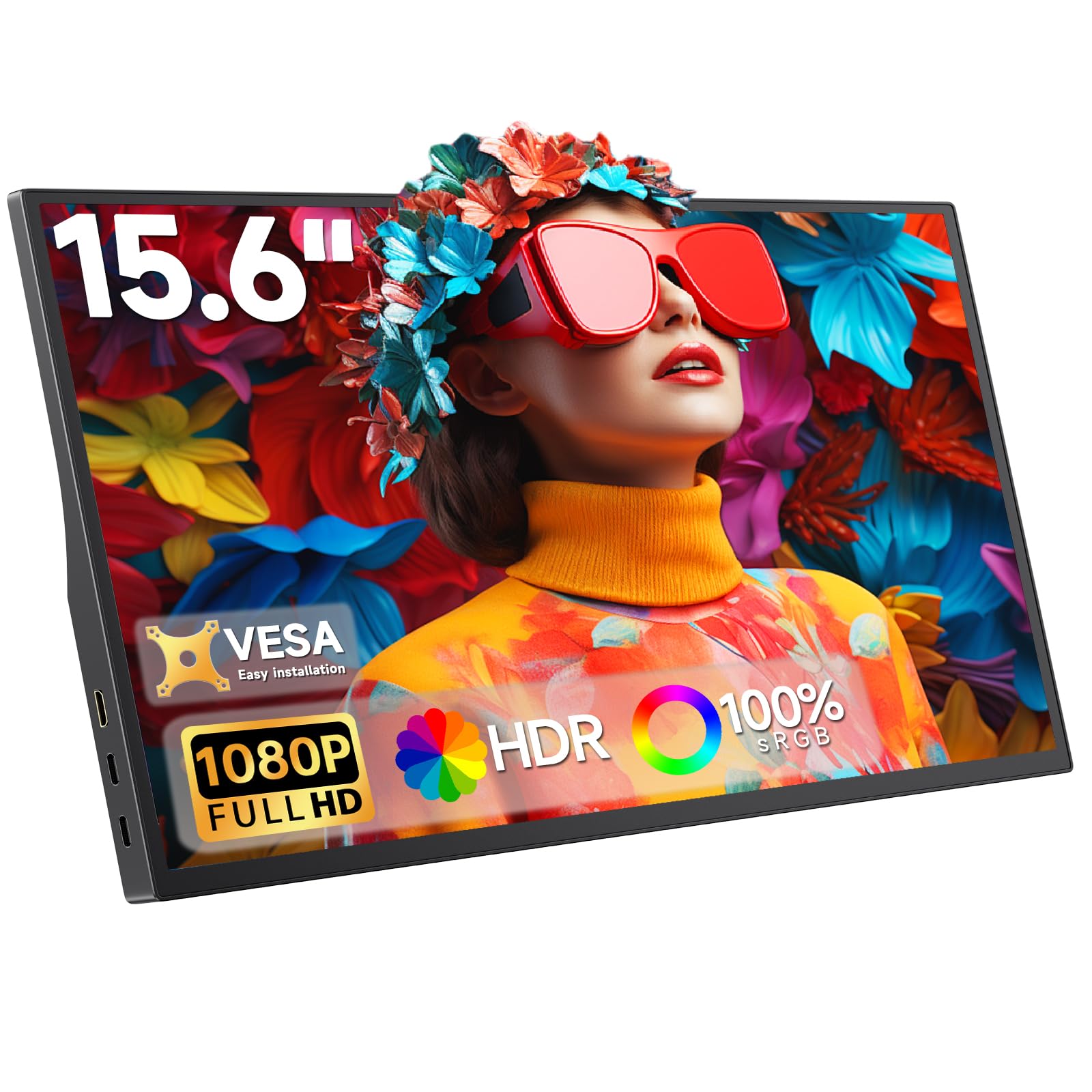 Photo 1 of 15.6" Portable Monitor 1080P FHD, 300 Nits Bright Screen USB-C HDMI with Kickstand & Dual Speakers, Travel Laptop Second Screen Extender for PC Phone PS5 Xbox Switch,Ultra Slim External Display