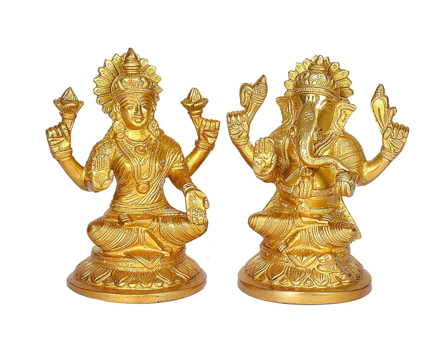 KERWA Brass Laxmi Ganesh Made in India Idol murti for Diwali puja Pooja Gift Gifting Home Office Decoration,Golden (2 inch)