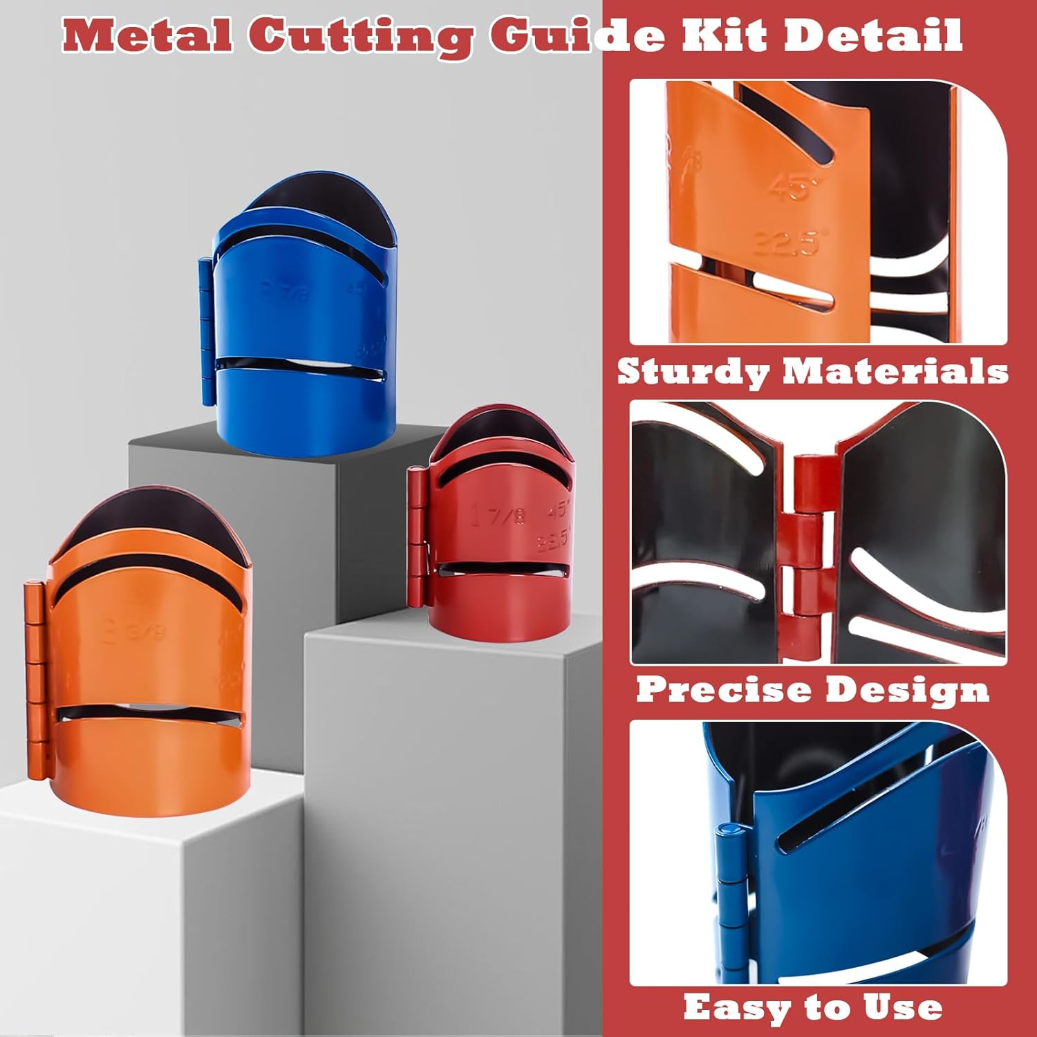 Magnetic Metal Cutting Guide Kit Includes Sizes: 1-7/8", 2-3/8", 2-7/8" Pipe Cutting Guide Cuts at 45°, 90°, 22.5°, and Saddle Cut, Steel-3Pcs