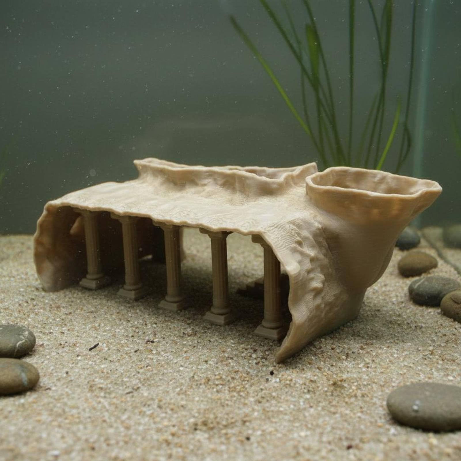 Aquarium Höhle Klassische Säulen Villa Tunnel Unterschlupf Dekoration Aquarium Zubehör für Gestaltung für Ruhezone Aquarienlandschaft Heimbecken, Grau, M