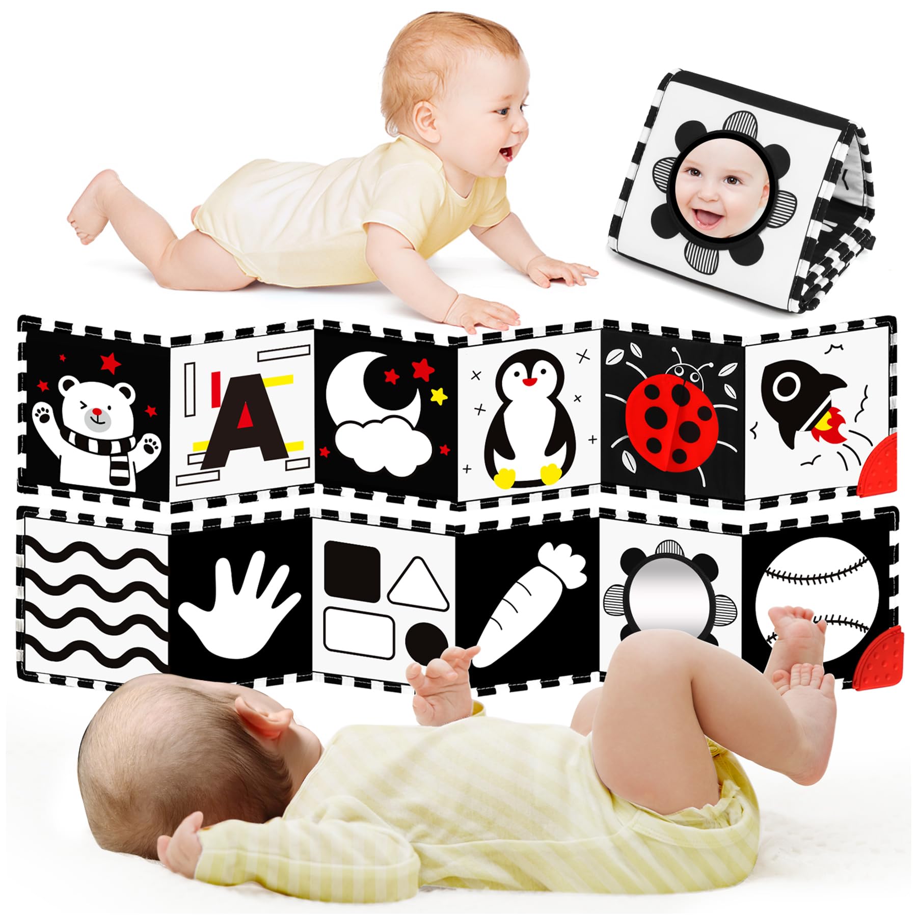 Baby Sensory Toys 0 6 Months,Black and White Newborn Toys Touch & Feel Tummy Time Books for 0 3 4 6 8 Months Baby Gifts