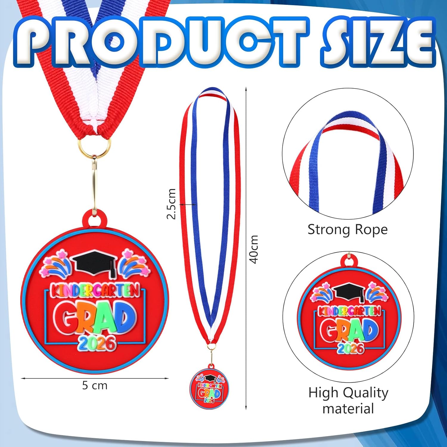 Ecation Kindergarten Preschool Graduation Medal for Kids Preschool Graduation Award Medals with Neck Ribbon Grad Award Medallion Bulk for Class of 2026 Graduation Gifts Party Favors Supplies(24 Pcs)